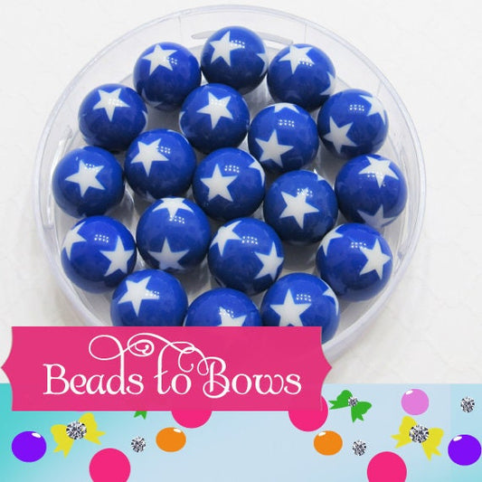 10  Blue Star 20mm Beads, 4th of July Bead, Bubblegum Beads, Acrylic Bead, DIY Chunky Necklace Beads, Chunky Necklace Supply Beads