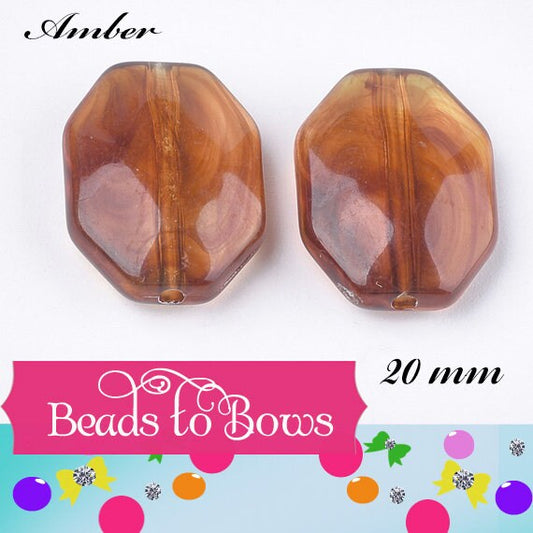 20mm Amber Acrylic Beads, 10 Count Bubblegum Octagon beads, Amber, Beads Are 20x15x6.5mm, Hole: 1.6mm