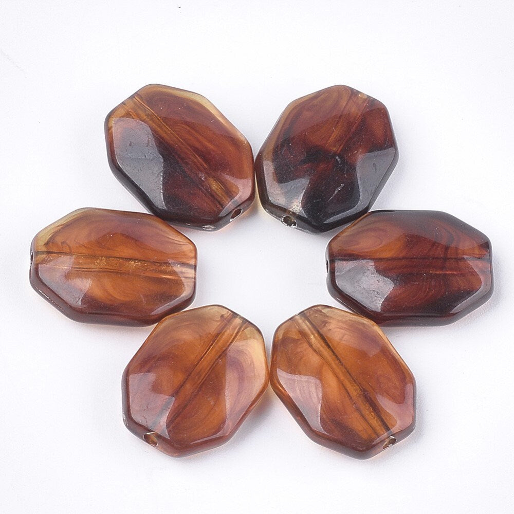 20mm Amber Acrylic Beads, 10 Count Bubblegum Octagon beads, Amber, Beads Are 20x15x6.5mm, Hole: 1.6mm