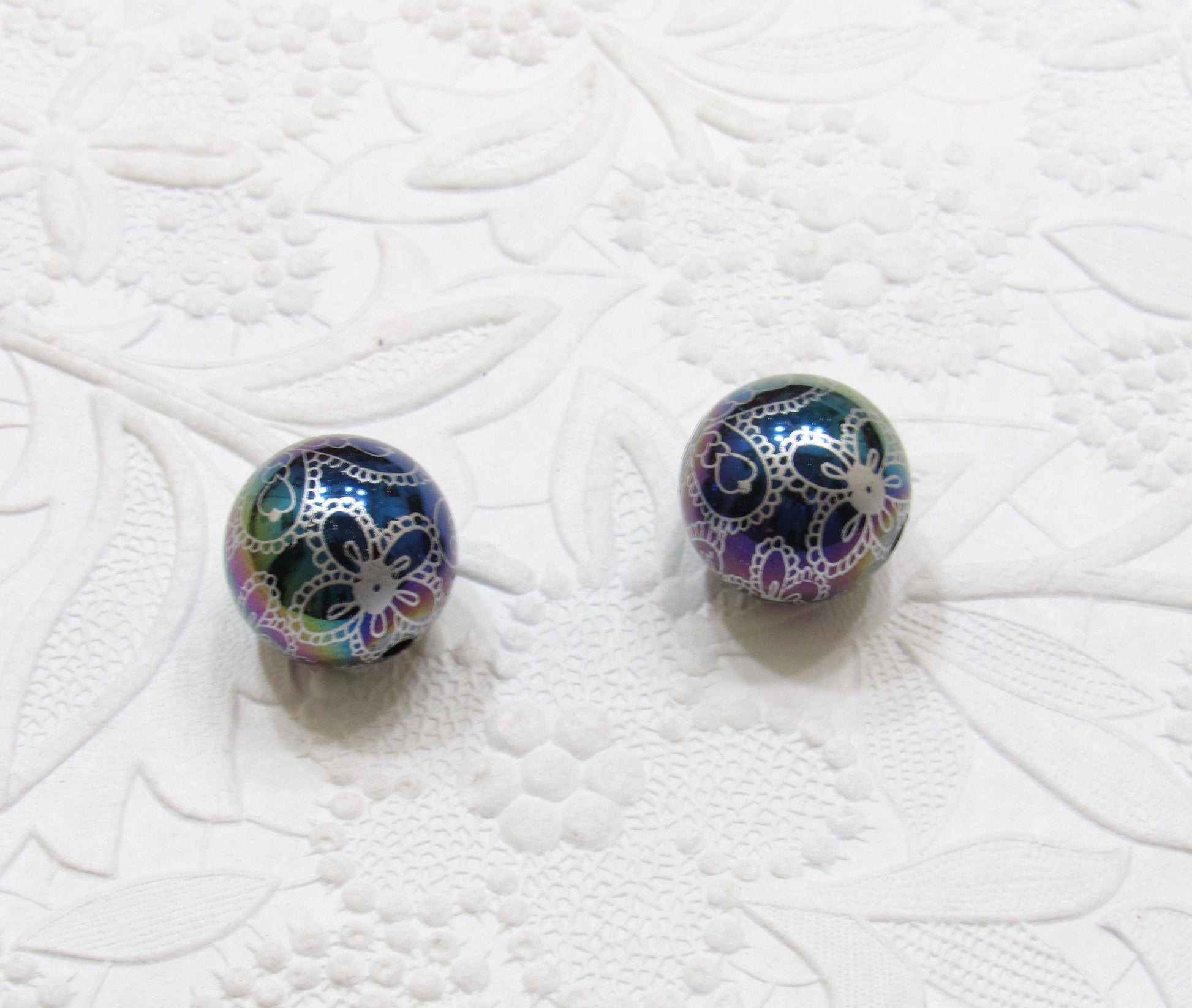 New 20mm Silver Satin Black Flower Bead Pearls, Bubblegum Beads, Chunky Gumball Beads, Bubblegum Bead Supply, Chunky Printed Pearl Beads