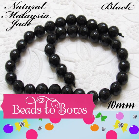 Natural Malaysia Black Jade 10mm Beads, 14 inch Strand, 37 piece strand,  Dyed Natural Malaysia Jade Beads