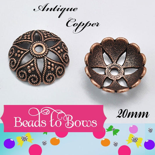 20mm Antique Copper Bead Cap, Tibetan Style Bead Caps, Gold Flower Bead Cap, Bubblegum Bead Cap, Jewelry Supply, 20mm Beading Supply,