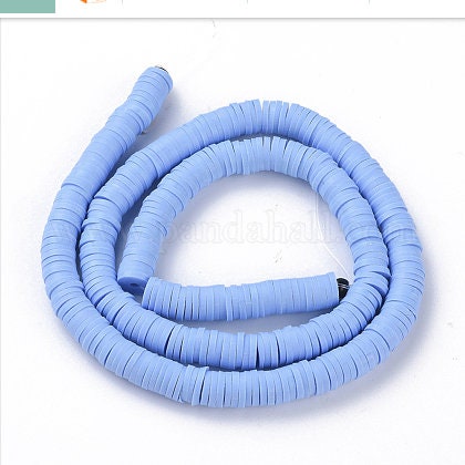 Sale 6mm Cornflower Blue Heishi Bead Strands, Flat Round Polymer Clay Beads, 380 to 400 Disc Heishi Beads, Light Weight, Bracelets