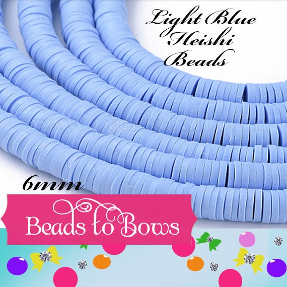 Sale 6mm Light Sky Blue Heishi Bead Strands, Flat Round Polymer Clay Beads, 380 to 400 Disc Heishi Beads, Light Weight, Bracelets