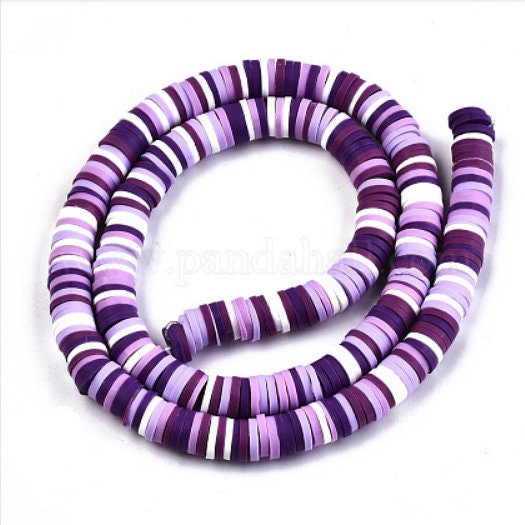 6mm Purple Multi Heishi Bead Strands, Flat Round Polymer Clay Beads, 290 ~ 320pcs/strand, Disc Heishi Beads, Light Weight, Bracelets
