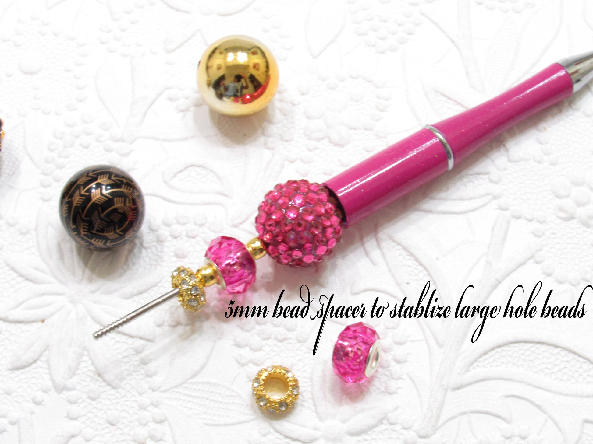 3 for 5.00 DIY Rose Pink Shimmer Bubblegum Beadable Pen, Beadable Pen, DIY Plastic Beadable Pens, Black Ink