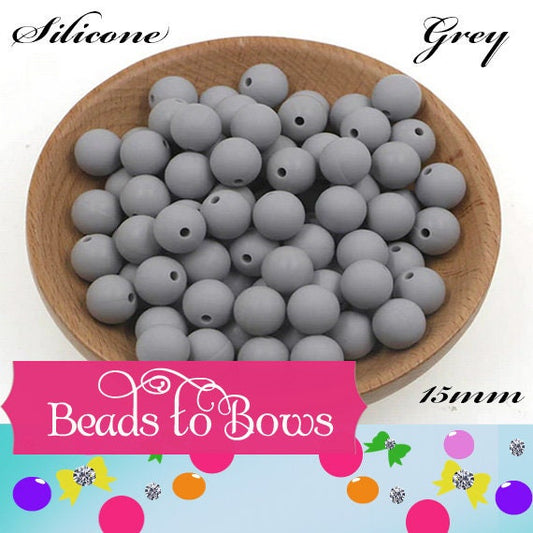 15mm Grey Silicone Bead, Teething Silicone Beads, DIY Pen, Teething, lanyard, Bead, Food Grade Silicon Beads, Key Chain Silicone Beads
