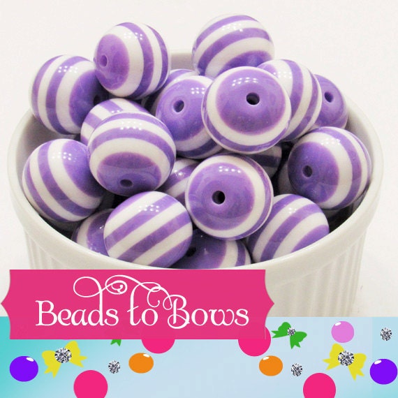 20mm Chunky Purple & White Striped Bubblegum Bead, Bubblegum Striped Bead, Gumball Bead Striped Bead, Chunky Necklace Supply Bead