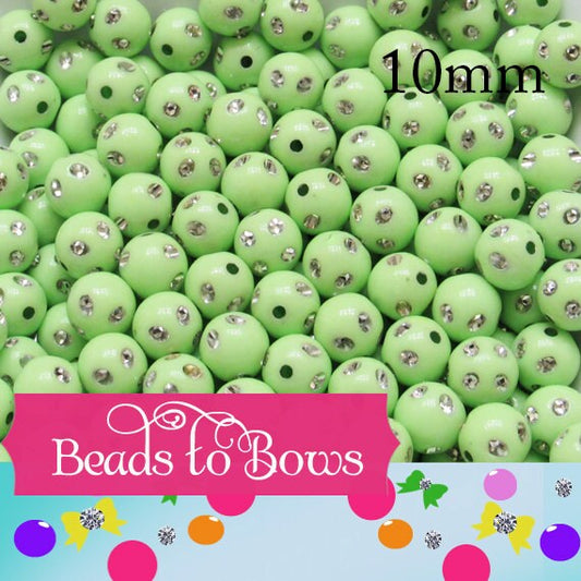 10mm Light Green Rhinestone Beads, Bubblegum bead, Acrylic Beads, 10mm Round Bead, Bling Bead, Embellishment, Chunky Necklace Supply